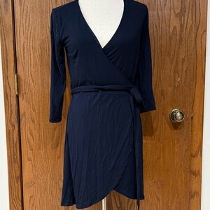 LOFT Blue Asymmetrical Wrap Dress EUC